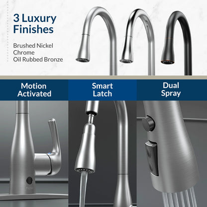 Bio Bidet FLOW Motion Touchless Kitchen Faucet in Brushed Nickel Finish