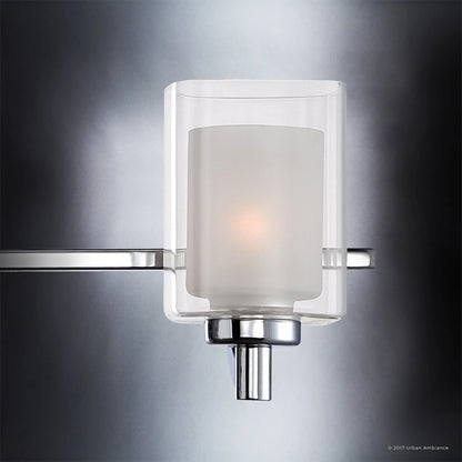 Urban Ambiance Luxury Modern Bathroom Vanity Light, Large Size: 6"H x 29"W, with Posh Style Elements, Polished Chrome Finish and Sand Blasted Inner Glass, Clear Outer Glass, UQL2404