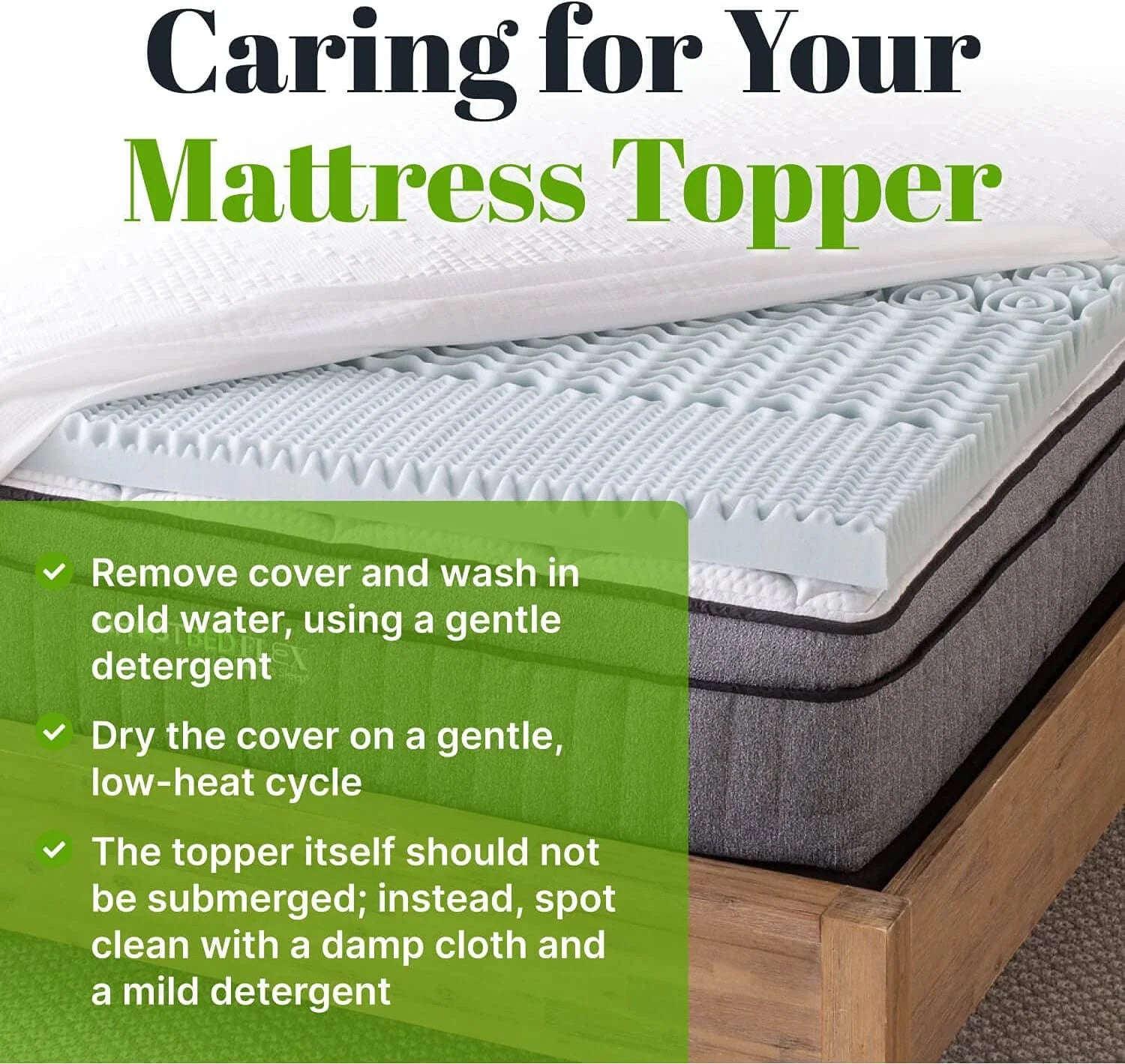 GhostBed 3 Inch Cooling Gel Memory Foam Mattress Topper - Waterproof Cover, Protector & Topper in One, Made in USA - Memory Foam Mattress Topper Queen