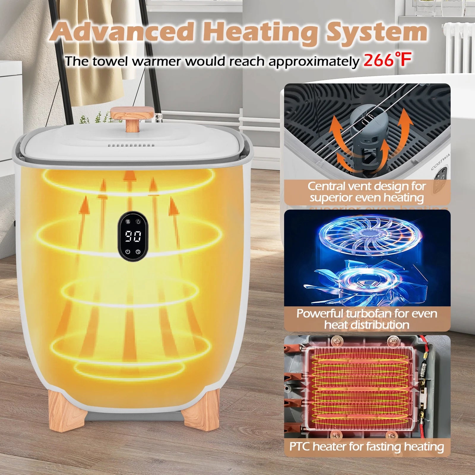 Costway 20L Upgraded Towel Warmer for Bathroom with PTC Heater & 2 Fragrant Disc Holders
