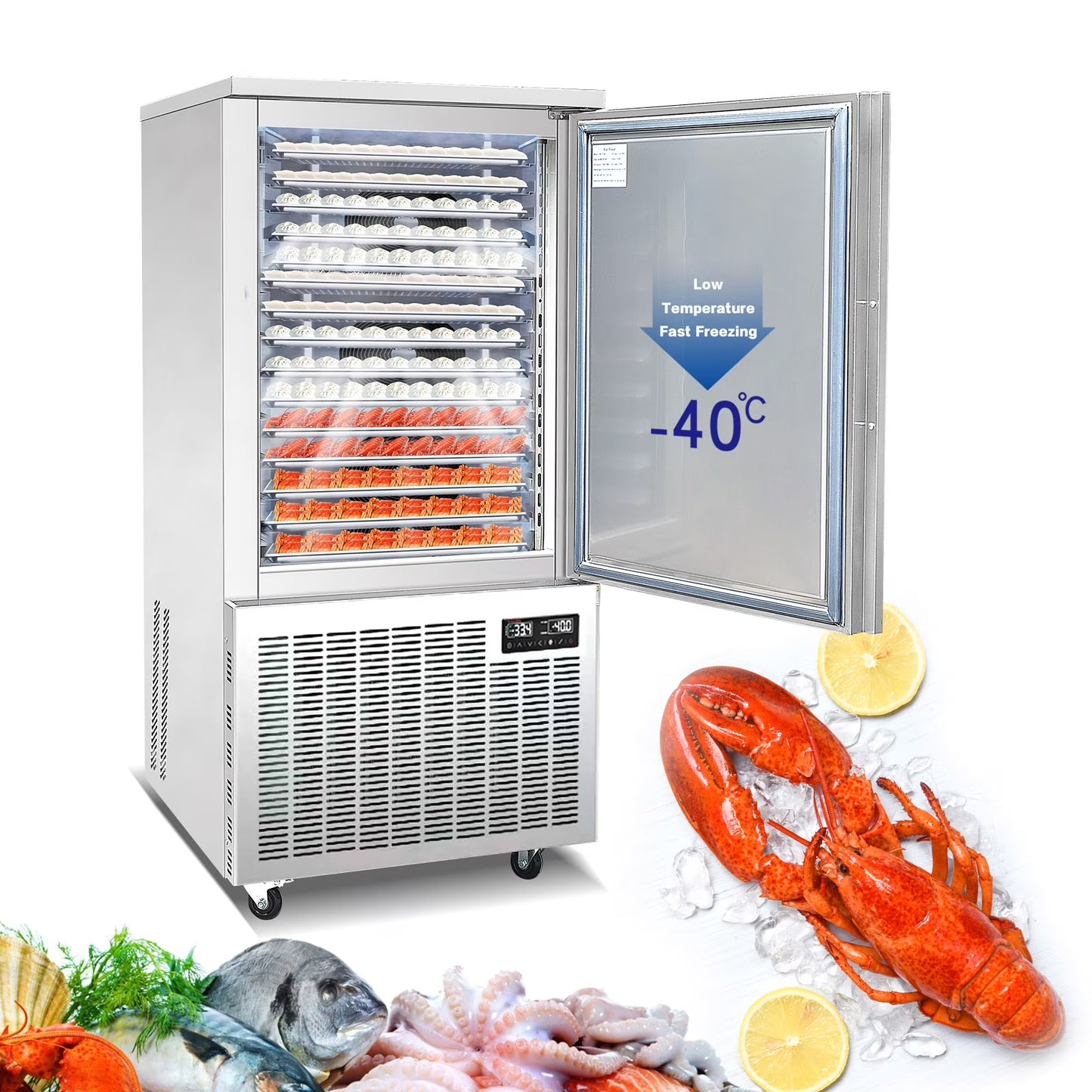 Kolice Commercial 15 Trays Blast Chiller, Blast Freezer with Food Probe,Lowest temp: -40° F for Restaurants,Canteens,Schools,Hotels