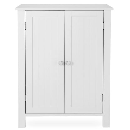 HomGarden 2-Door Bathroom Floor Storage Cabinet Side Cupboard W/Adjustable Shelves, 11.8'' W, White