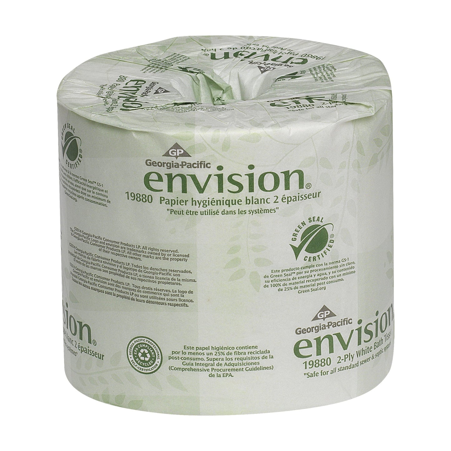 Georgia Pacific Professional Pacific Blue Basic Bathroom Tissue, Septic Safe, 2-Ply, White, 550 Sheets/Roll, 80 Rolls/Carton -GPC1988001
