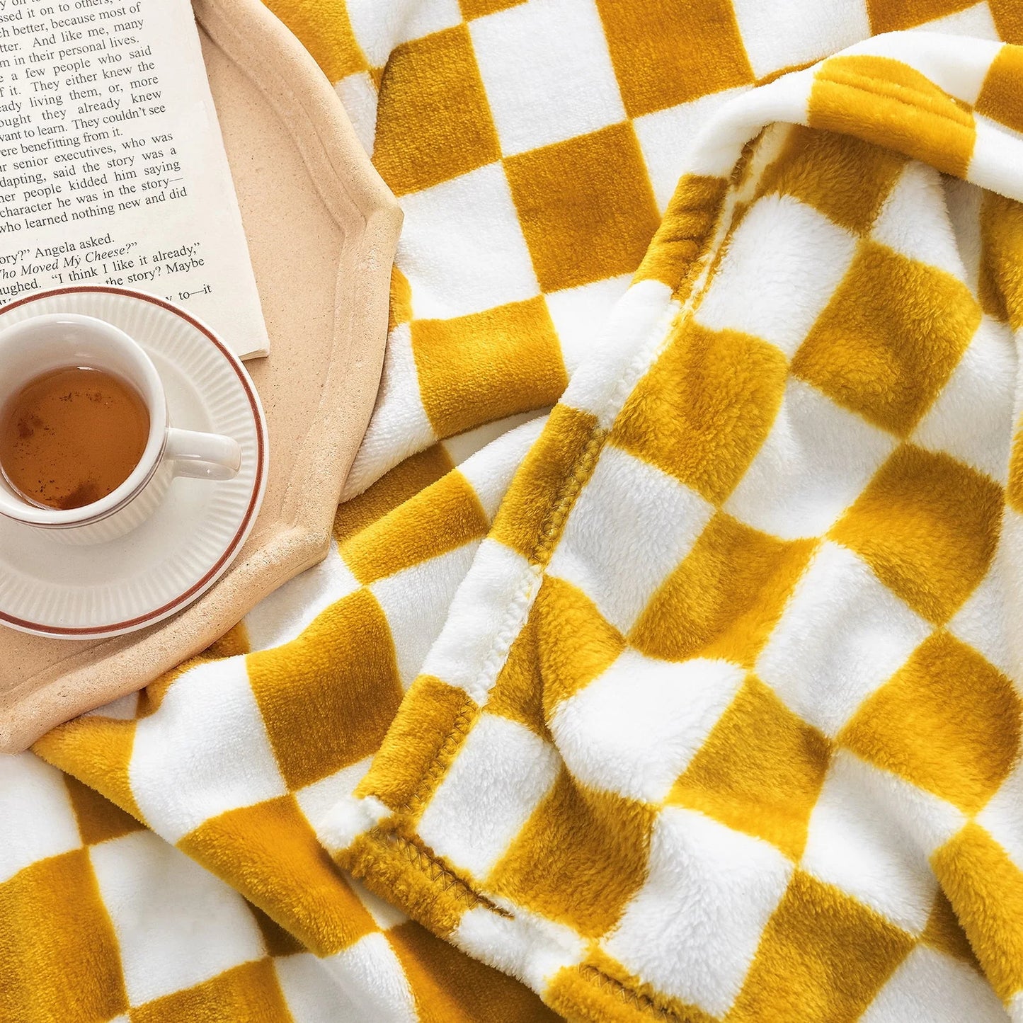 LOMAO Buffalo Check Fleece Throw Blanket Soft Checkered Plaid Blankets Cozy Lightweight Flannel Blanket for Couch Chair Bed(Yellow,51"x63")