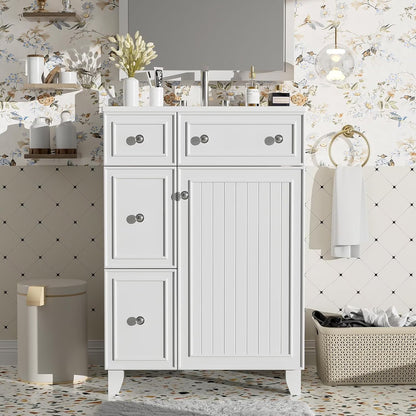 24-Inch Bathroom Vanity Cabinet with Ceramic Sink, 2 Drawers, 1 Door, Light Green