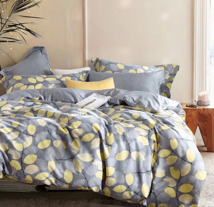 Say Yes Bedding Woodgrove Grey/Yellow Leaf Pattern Cotton Comforter Set , King Size
