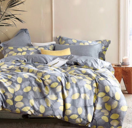 Say Yes Bedding Woodgrove Grey/Yellow Leaf Pattern Cotton Comforter Set , King Size