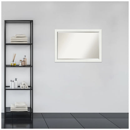 Vanity White Narrow Beveled Wood Bathroom Wall Mirror