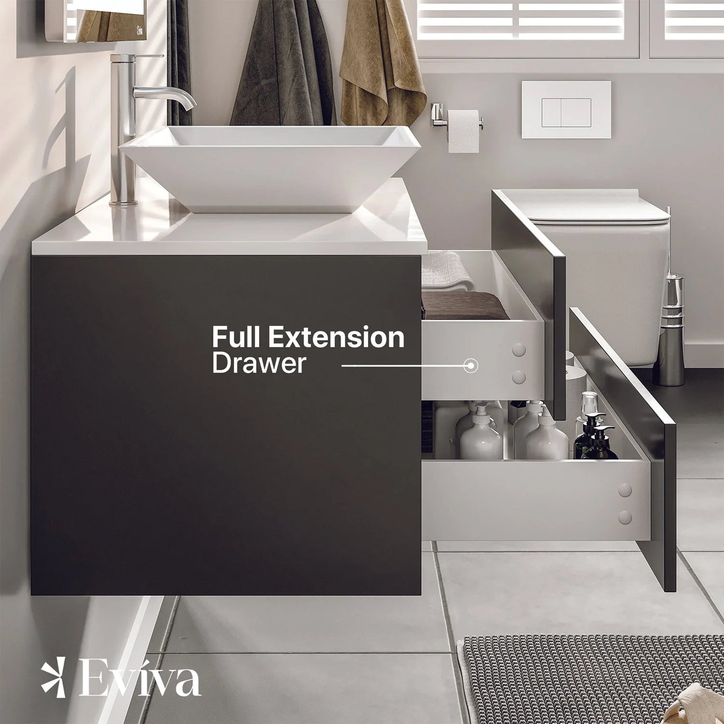 Totti Wave 30" Espresso Modern Bathroom Vanity w/Super White Man-Made Stone Top & Sink