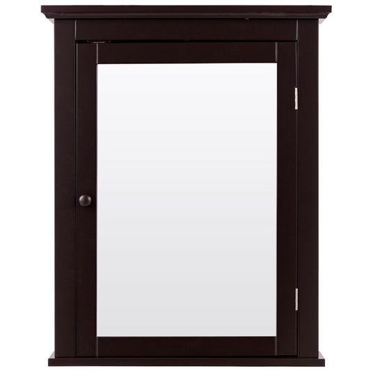 Gymax Bathroom Mirror Cabinet Adjustable Shelf Wall Mounted Medicine Storage Brown