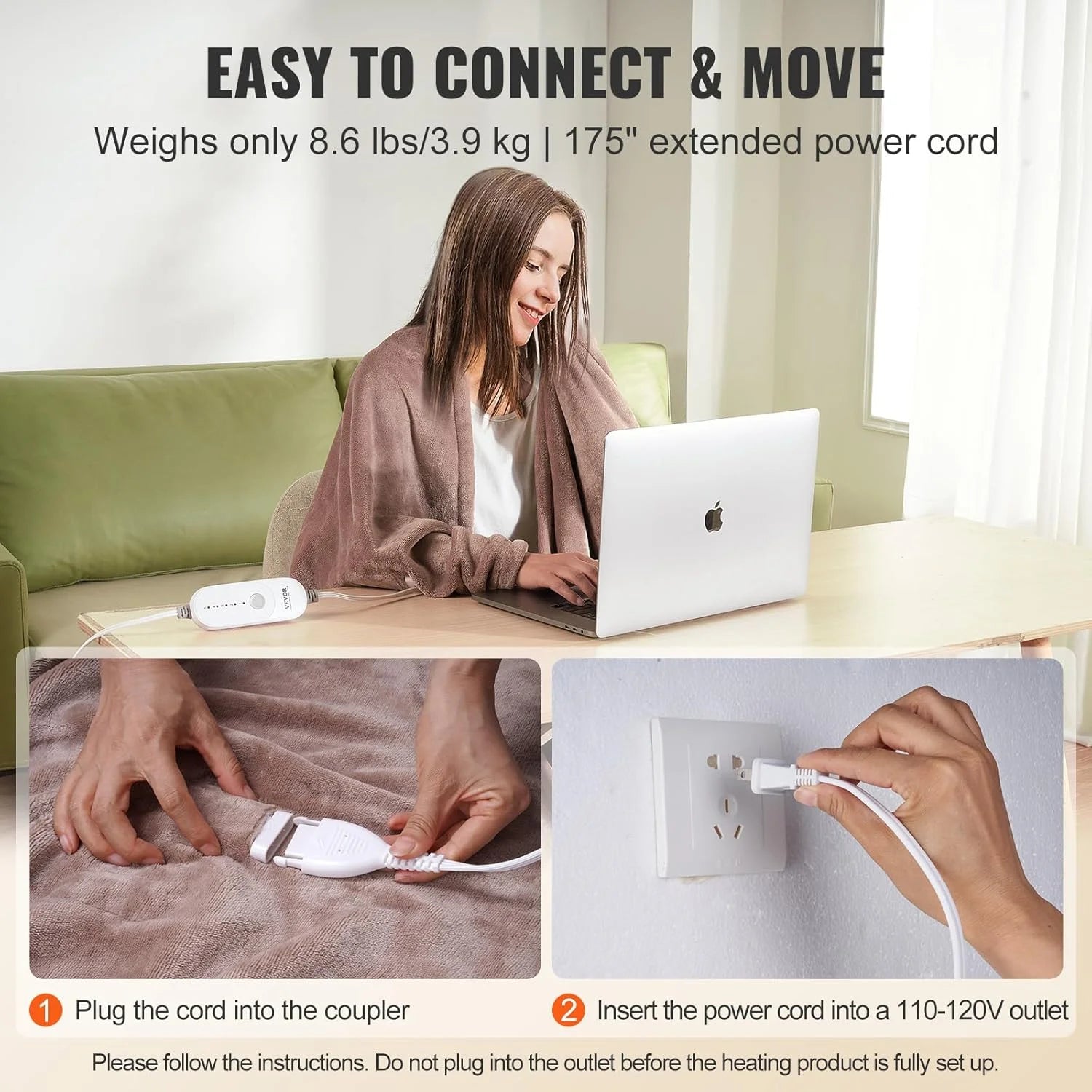 VEVOR Heated Blanket, 100"x90" King, Flannel, 10H Timer, 5 Heat Levels, Dual Control, Washable, ETL/FCC Certified (Beige)