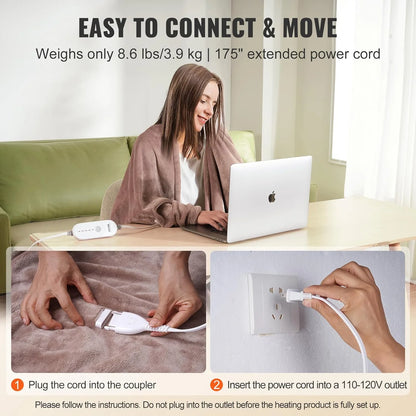 VEVOR Heated Blanket, 100"x90" King, Flannel, 10H Timer, 5 Heat Levels, Dual Control, Washable, ETL/FCC Certified (Beige)
