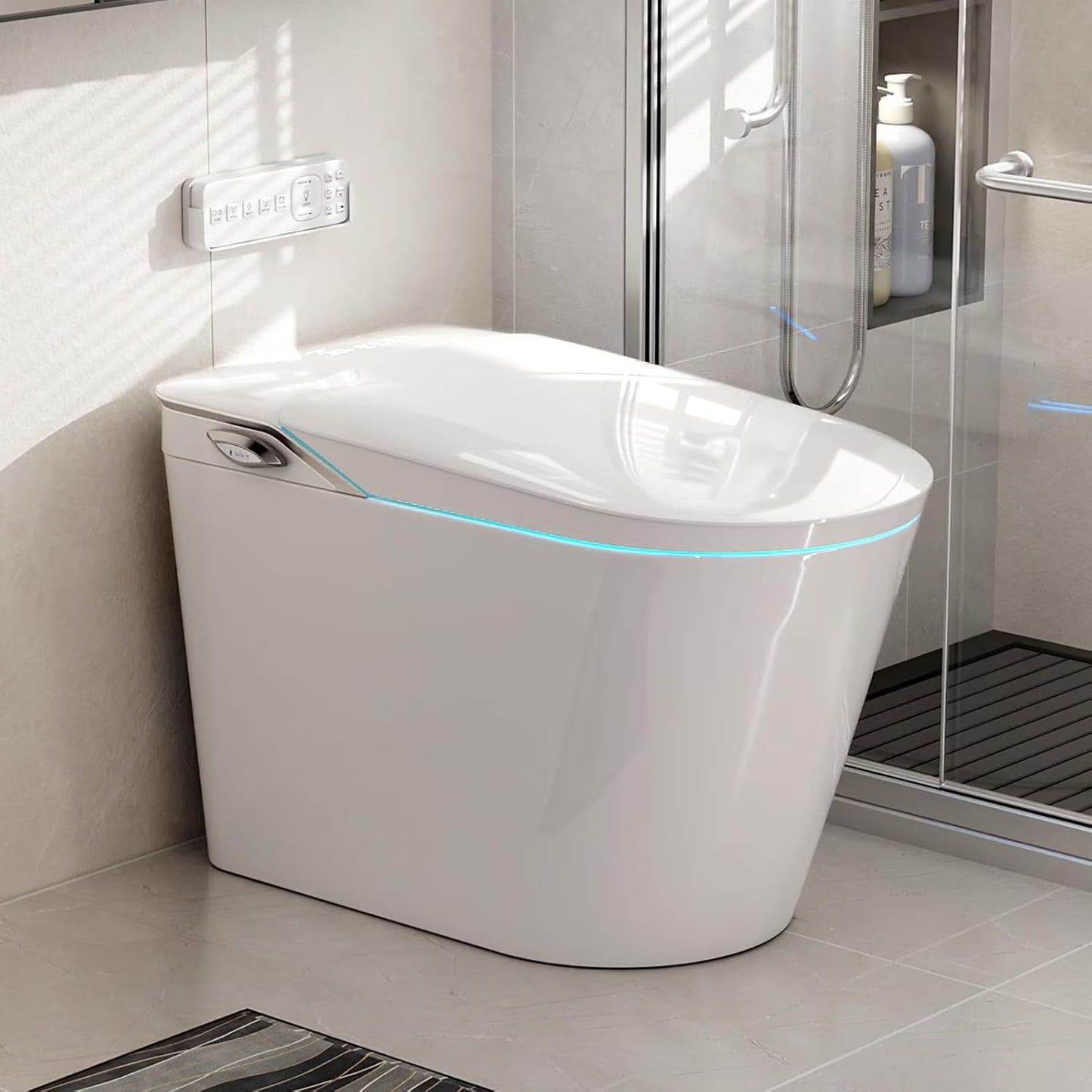 LALAHOO Smart Toilet with Bidet Built in, Auto Open & Close, Elongated Heated seat, Foot Sensor Flush, LED Display, Warm Water Wash, Dryer, Night Light, Black