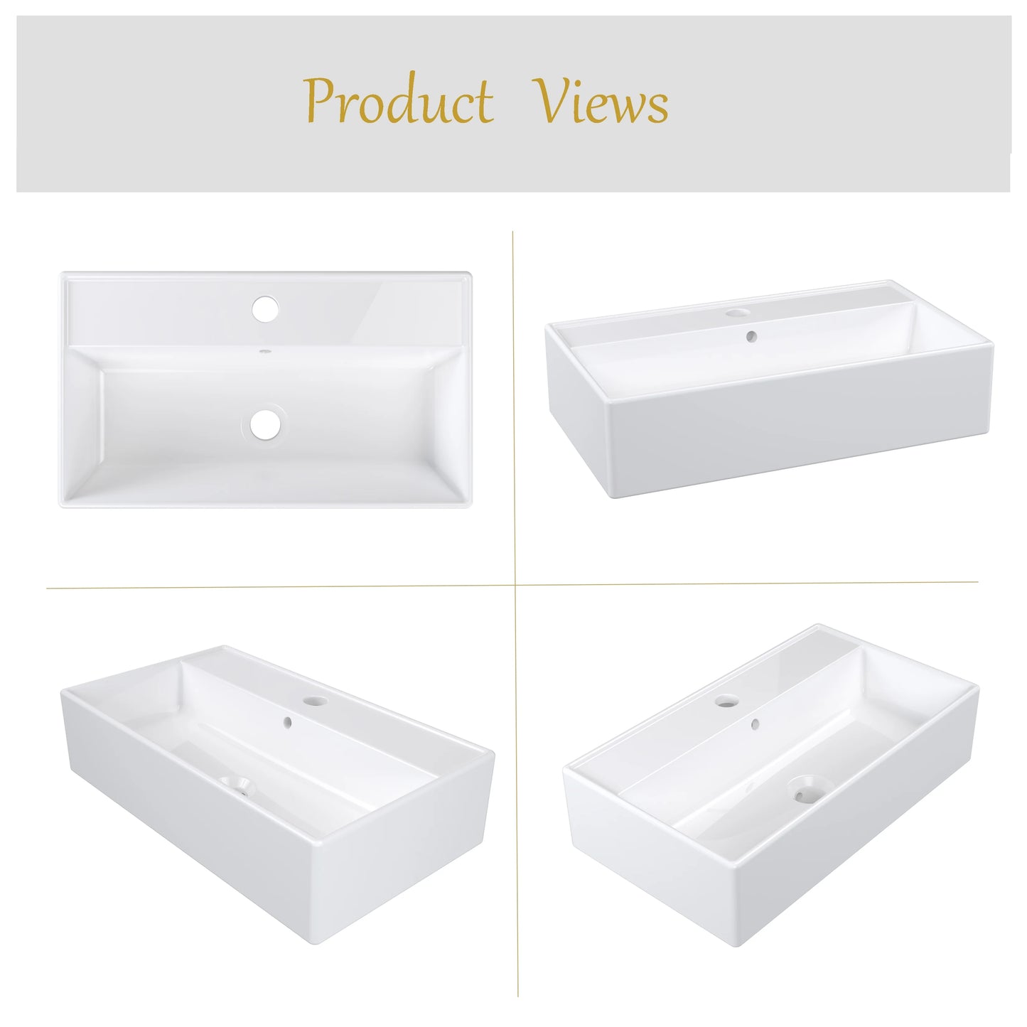 Meje 21.7x 12.5×5.3 inch Rectangle Bathroom Ceramic White Countertop Vanity Sink Glossy Finish