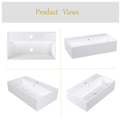 Meje 21.7x 12.5×5.3 inch Rectangle Bathroom Ceramic White Countertop Vanity Sink Glossy Finish