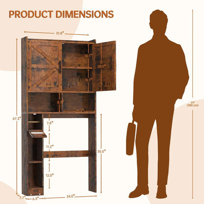 Selooye Over The Toilet Storage Cabinet, 32'' Farmhouse Storage Cabinet Over Toilet with 2 Barn Door, Toilet Paper Holder Stand and Adjustable Shelves, Toilet Rack for Bathroom, Restroom, Laundry