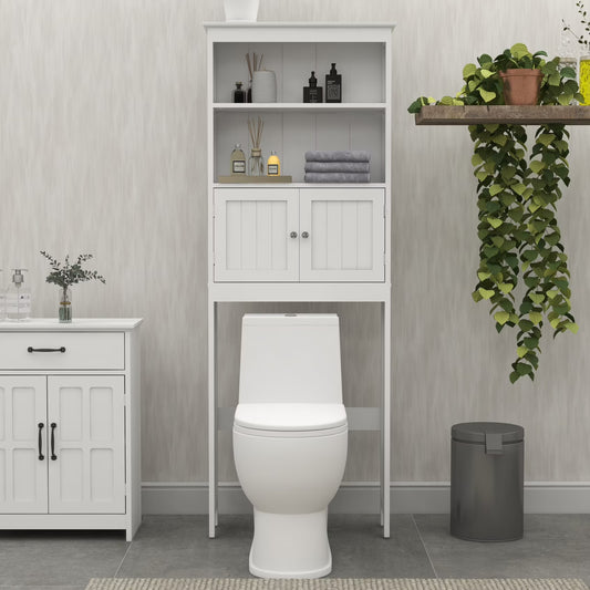 Over The Toilet Storage Cabinet, Over Toilet Bathroom Organizer with Storage Shelf & 2 Open Cabinet, 3-Tiers Bathroom Over Toilet Storage, Over The Toilet Storage Shelf for Bathroom, Laundry, White
