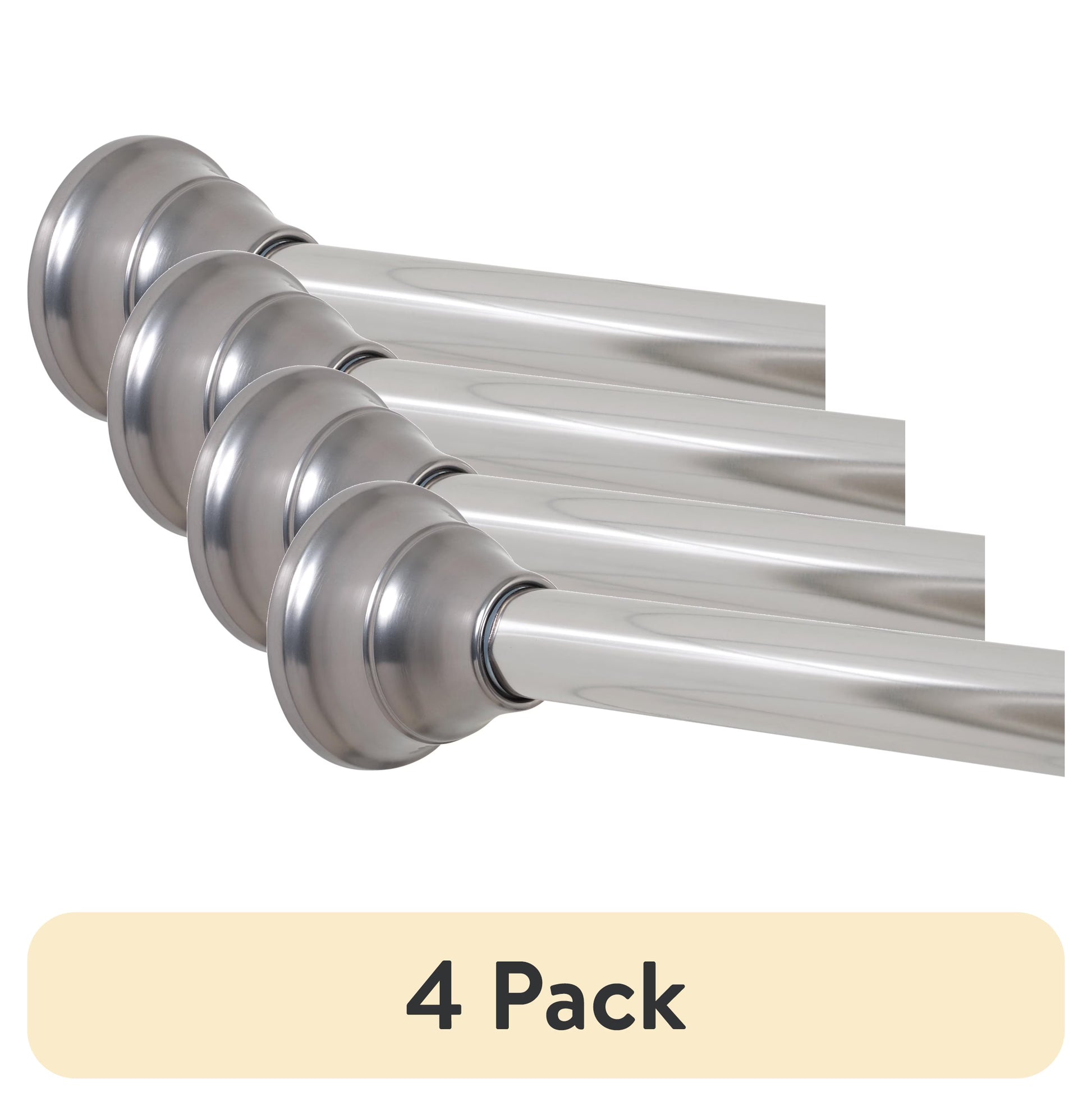 (4 pack) Better Homes & Gardens Wave Finial No Rust 43° F to 72° F Adjustable Tension Shower Curtain Rod, Nickel