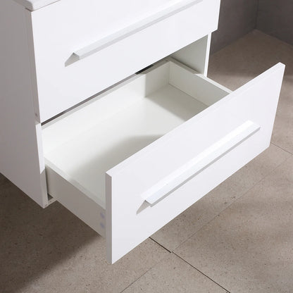 Wonline 24" Wall Mounted Bathroom Vanity with Sink, White Cabinet with Two Drawer and Mirror Chrome Faucet