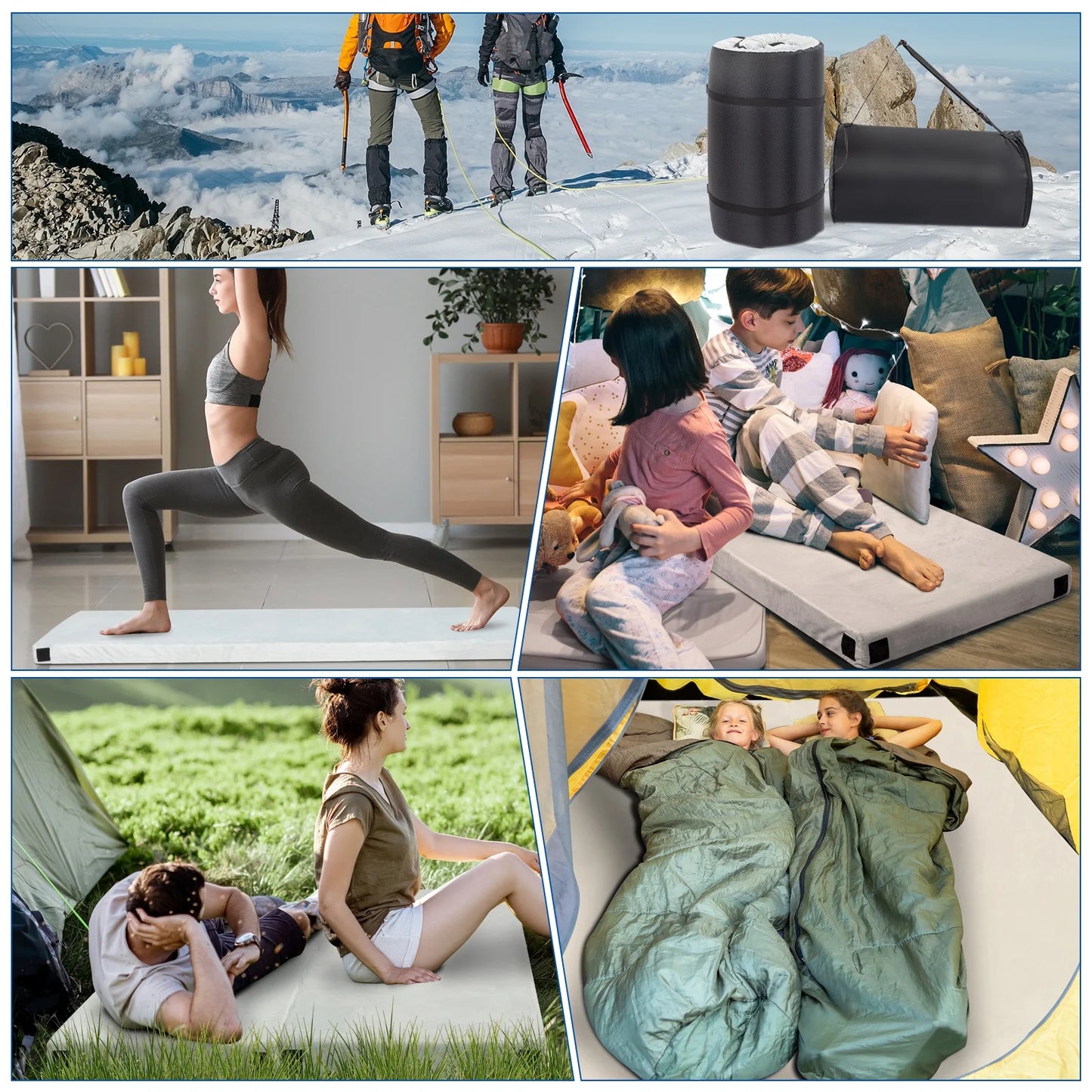 Seizeen Camping Mattress Pad, Portable Roll Up Sleeping Pad for Camping, Memory Foam Floor Sleeping Mat for Tent Car Travel, Storage Bag, Waterproof Bottom, Gray Plush Fabric, 75"D x 25"W x 2.5"T