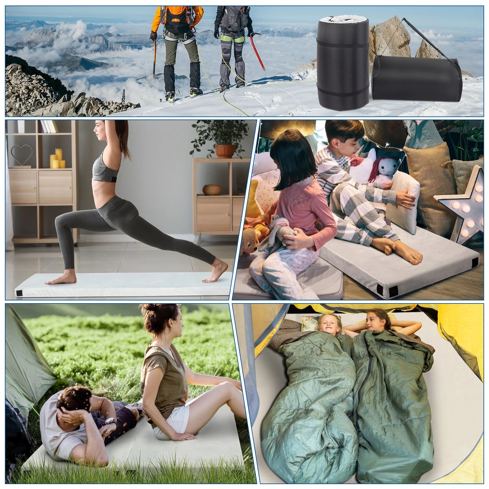 Seizeen Camping Mattress Pad, Portable Roll Up Sleeping Pad for Camping, Memory Foam Floor Sleeping Mat for Tent Car Travel, Storage Bag, Waterproof Bottom, Gray Plush Fabric, 75"D x 25"W x 2.5"T