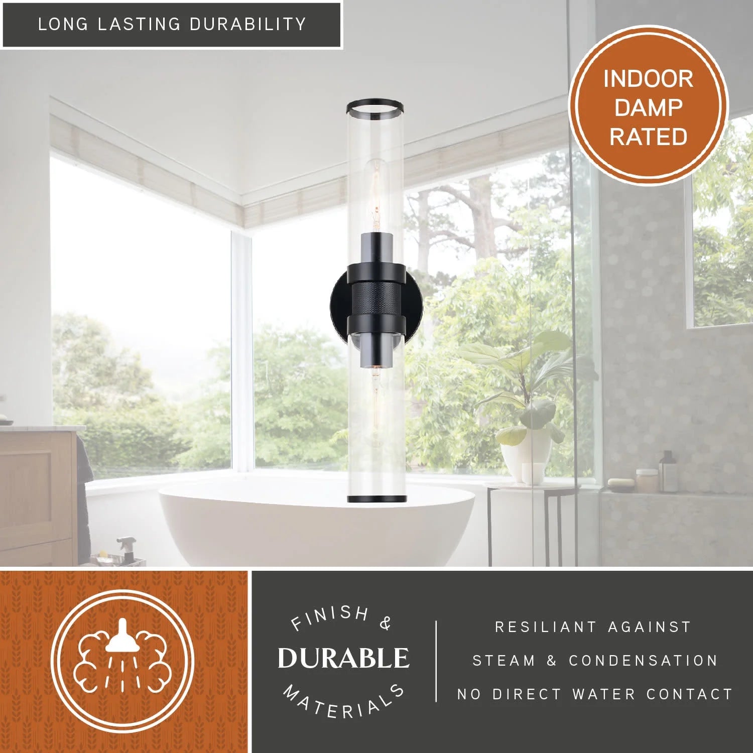 Levitt 2 Light Black Industrial Bathroom Vanity Wall Fixture with Clear Tube Glass