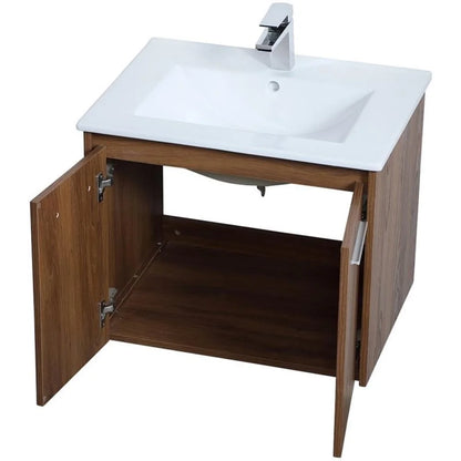 24 inch Single Bathroom Floating Vanity in Walnut Brown