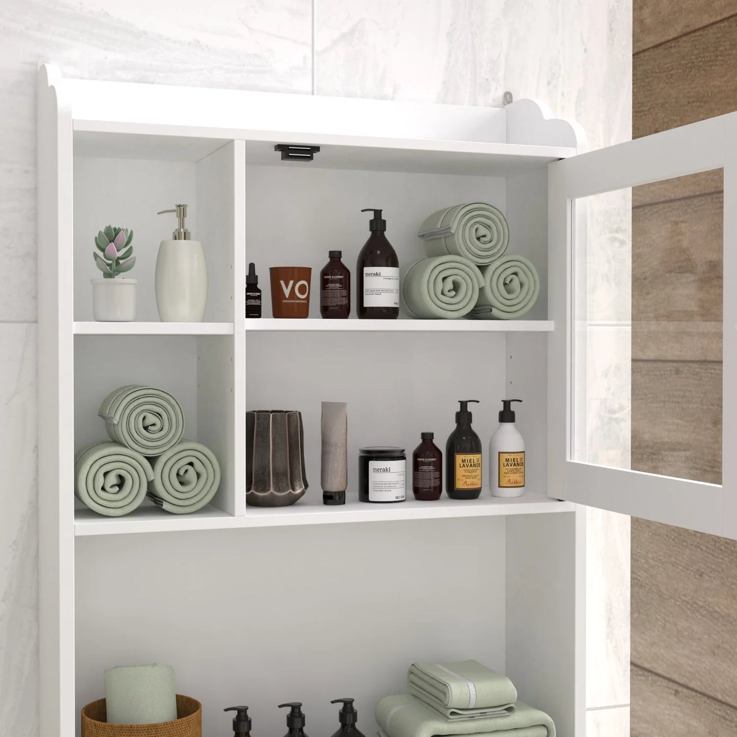 Gzxs Slim Toilet Paper Storage Cabinet, Over The Toilet Storage Cabinet for Skinny Bathroom Storage Corner Floor, White