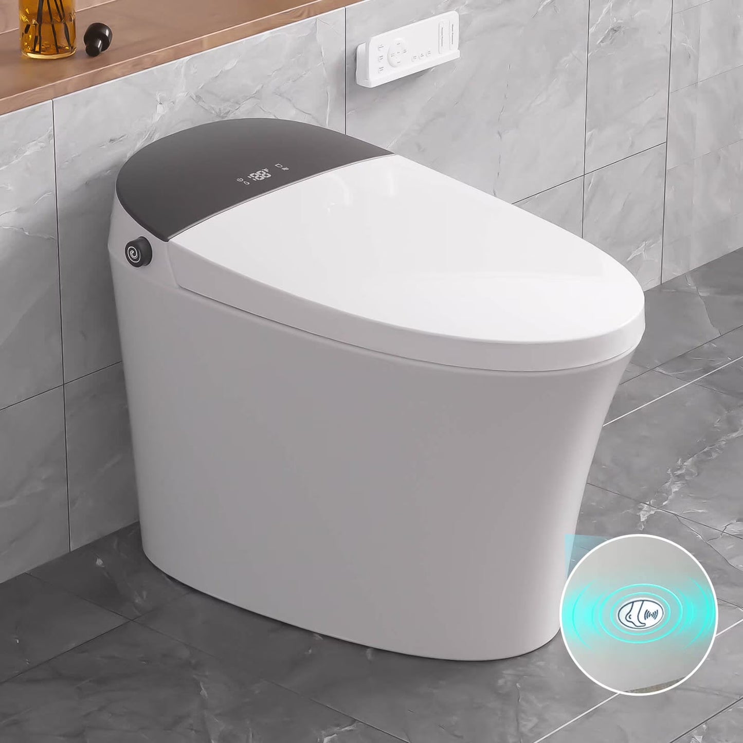 WRR Smart Toilet with Tank Built In, Heated Seat Smart Bidet Toilets, Instant Warm Water, Foam Shield, Sensor to Open/Close/Flush, Pump-assisted, Blackout Flush, LED Display(Premium)