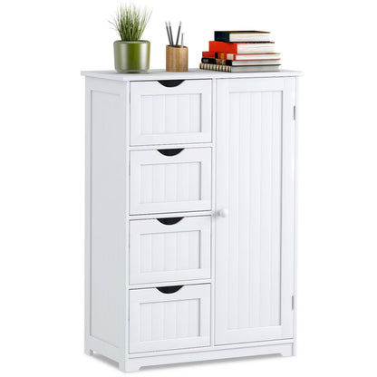 Gymax Bathroom Floor Cabinet Storage Organizer Cupboard w/4 Drawers Adjustable Shelf Grey