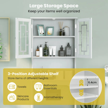 Costway Over the Toilet Storage Bathroom Spacesaver Cabinet Tower Organizer Shelf & Doors White