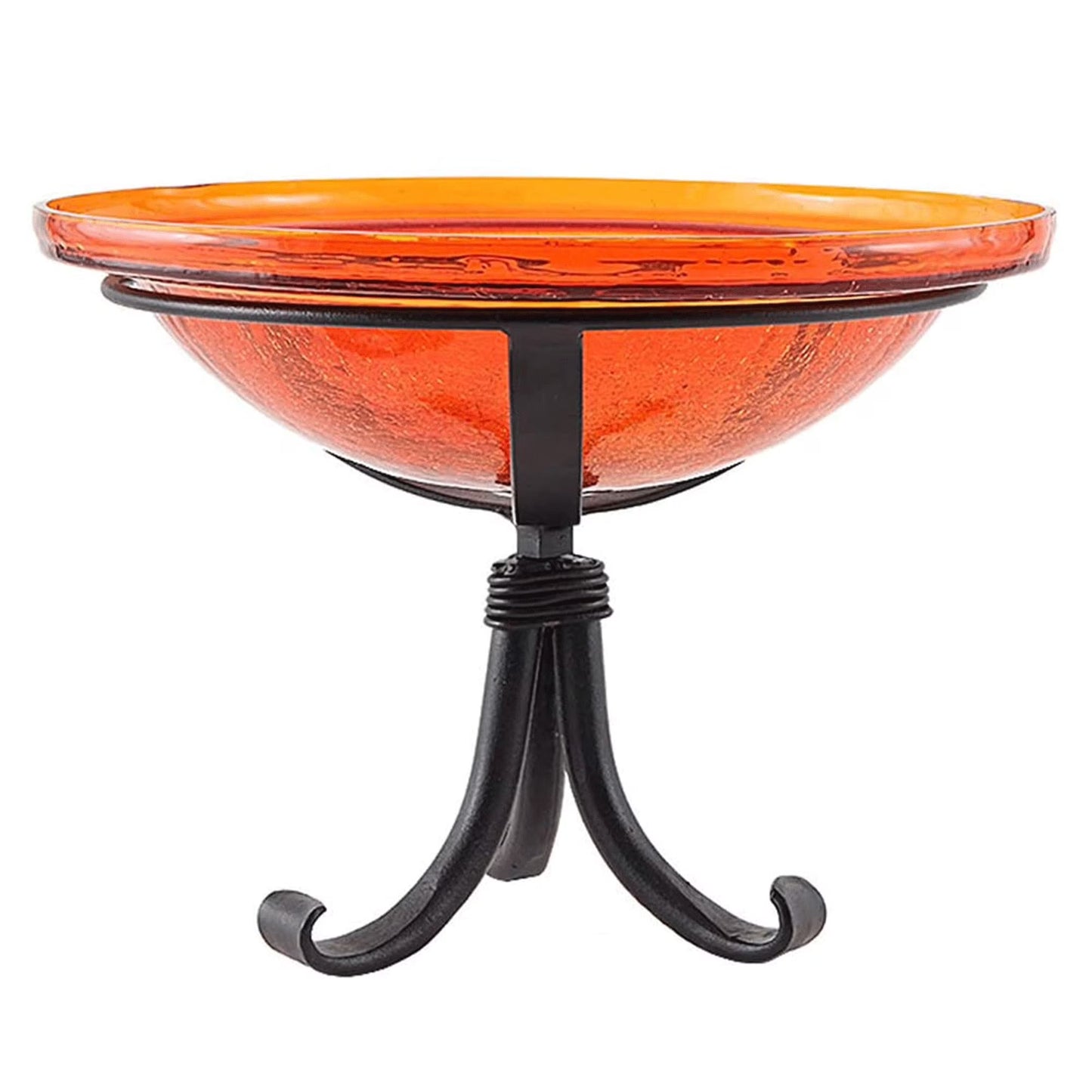 Achla Designs Hand Blown Crackle Glass Garden Birdbath w/Tripod, Mandarin