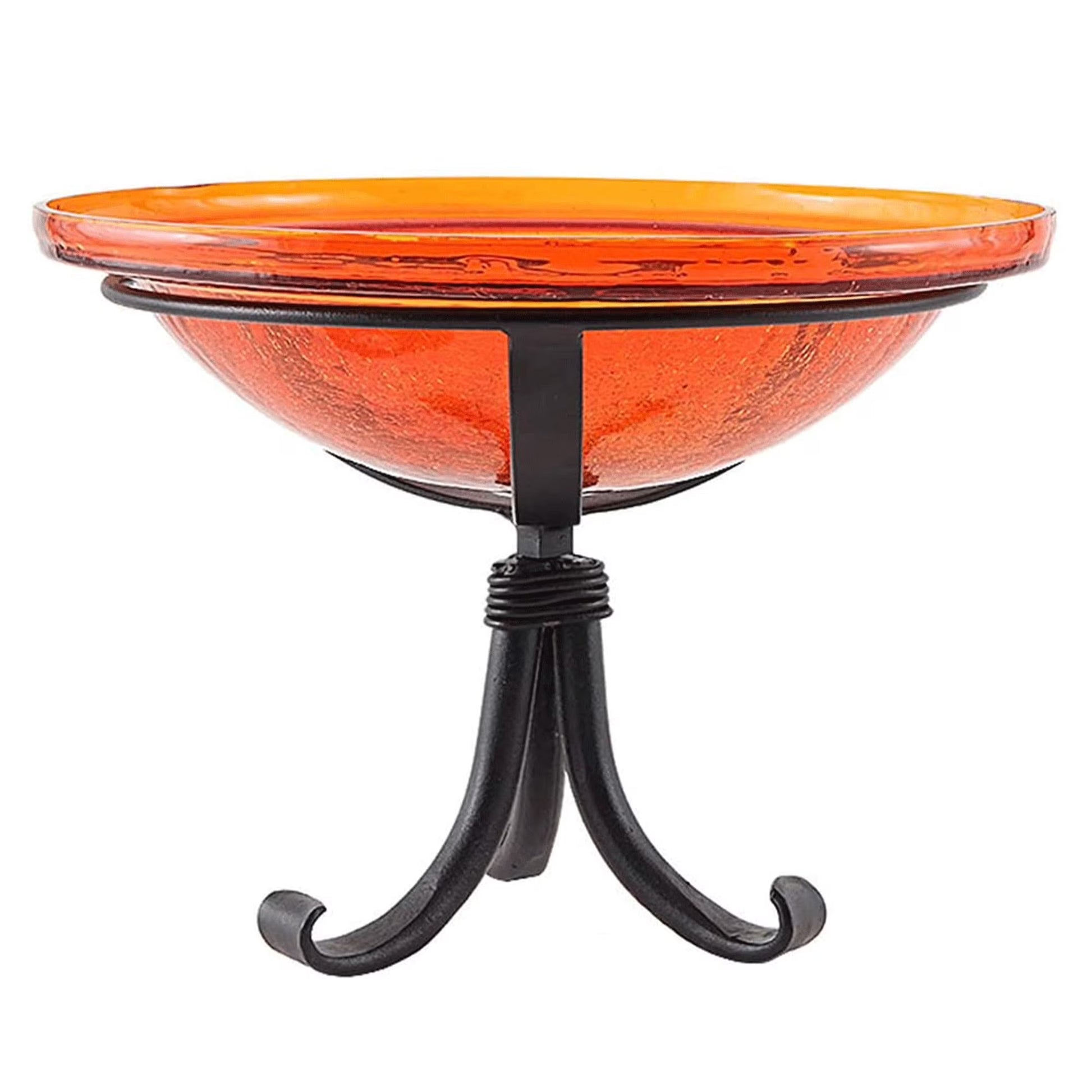 Achla Designs Hand Blown Crackle Glass Garden Birdbath w/Tripod, Mandarin