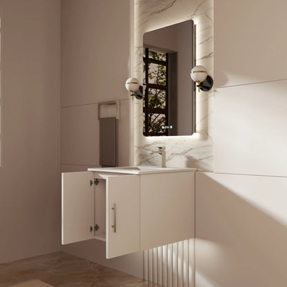 Geneva 24 in W x in D Glossy White Single Bath Vanity Cultured Marble Countertop, 18 in Mirror and Faucet Set