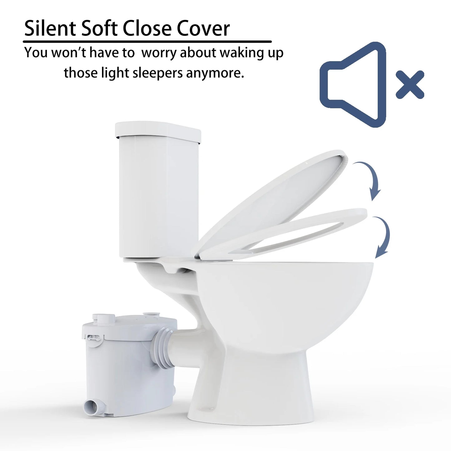 600watt Macerating Toilet with Pump, Upflush Toilet for Basement with 4water Inlets Connect Kitchen Sink Bathroom Included Macerator Pump, Water Tank, Toilet Bowl, Toilet Seat, Extension Pipe
