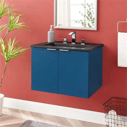 Modway Maybelle Modern Wood Wall-Mount Bathroom Vanity in White/Black
