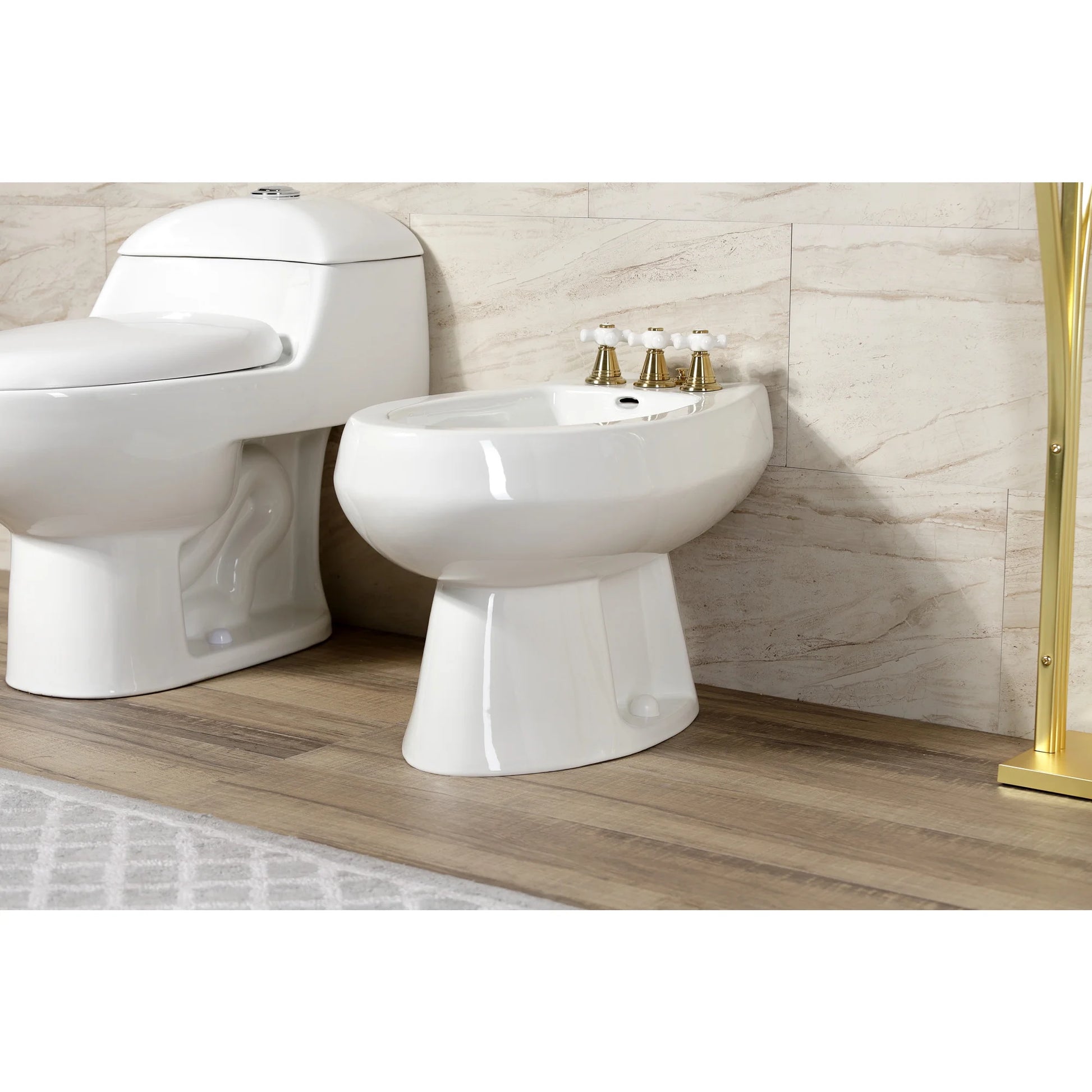 Kingston Brass KB322PX Victorian Three-Handle Bidet Faucet with Brass Pop-Up, Polished Brass