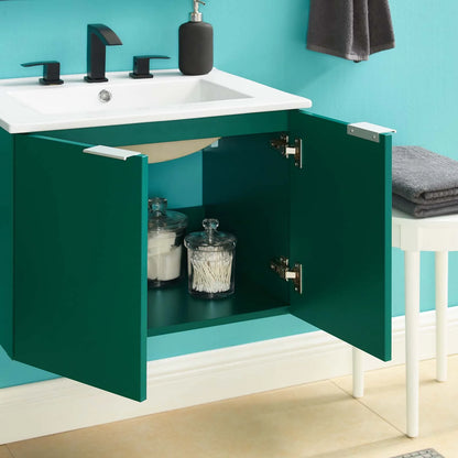 Sink Vanity Cabinet, Wall Mounted, Melamine, Green White, Modern Contemporary Urban Design, Hotel Bedroom Bathroom Master Suite Guest