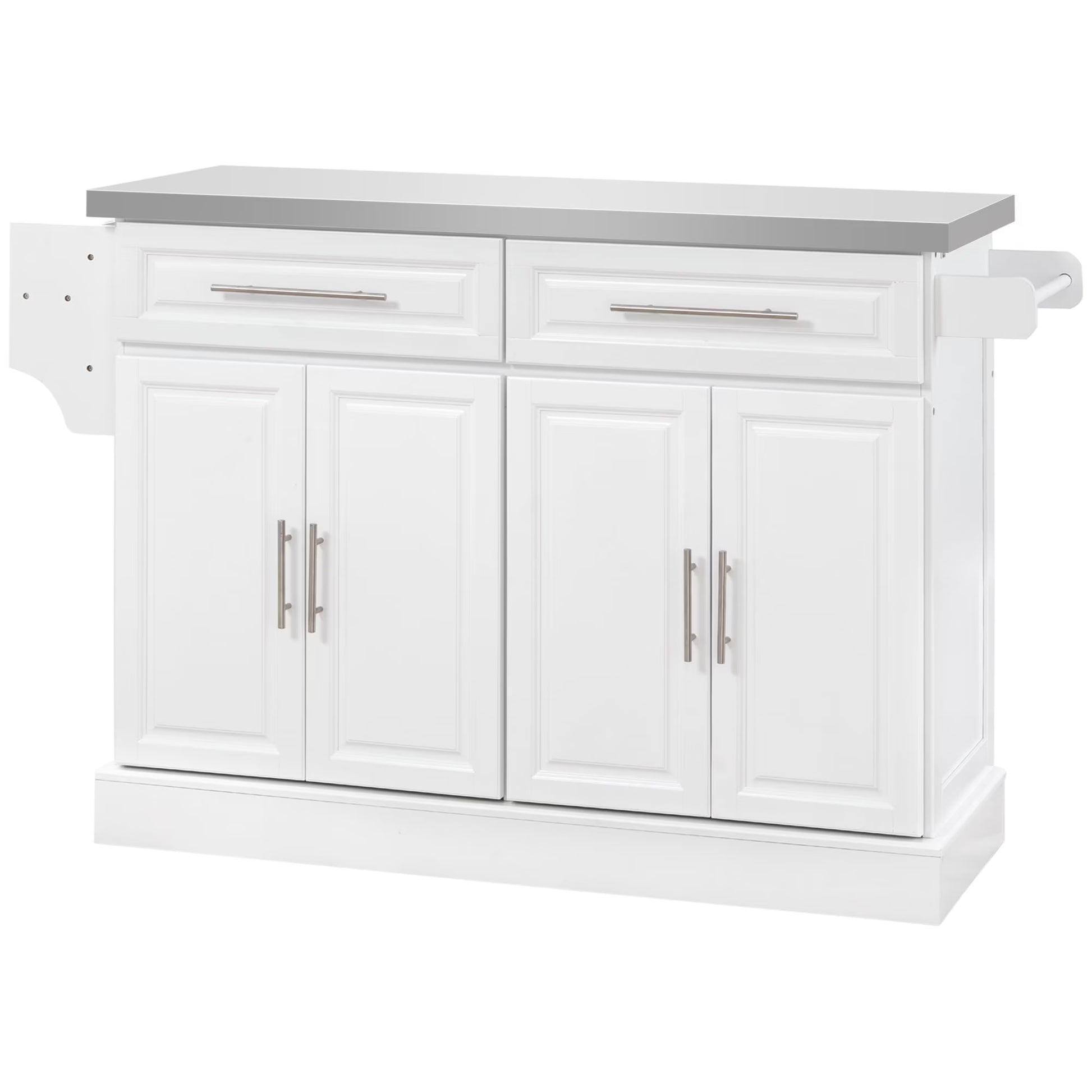 HOMCOM Multi-functional Rolling Kitchen Island Cart with Cabinets and Drawers, Portable Kitchen Storage Cabinet with Spice Rack, Towel Rack, Knife Rack, Steel Top