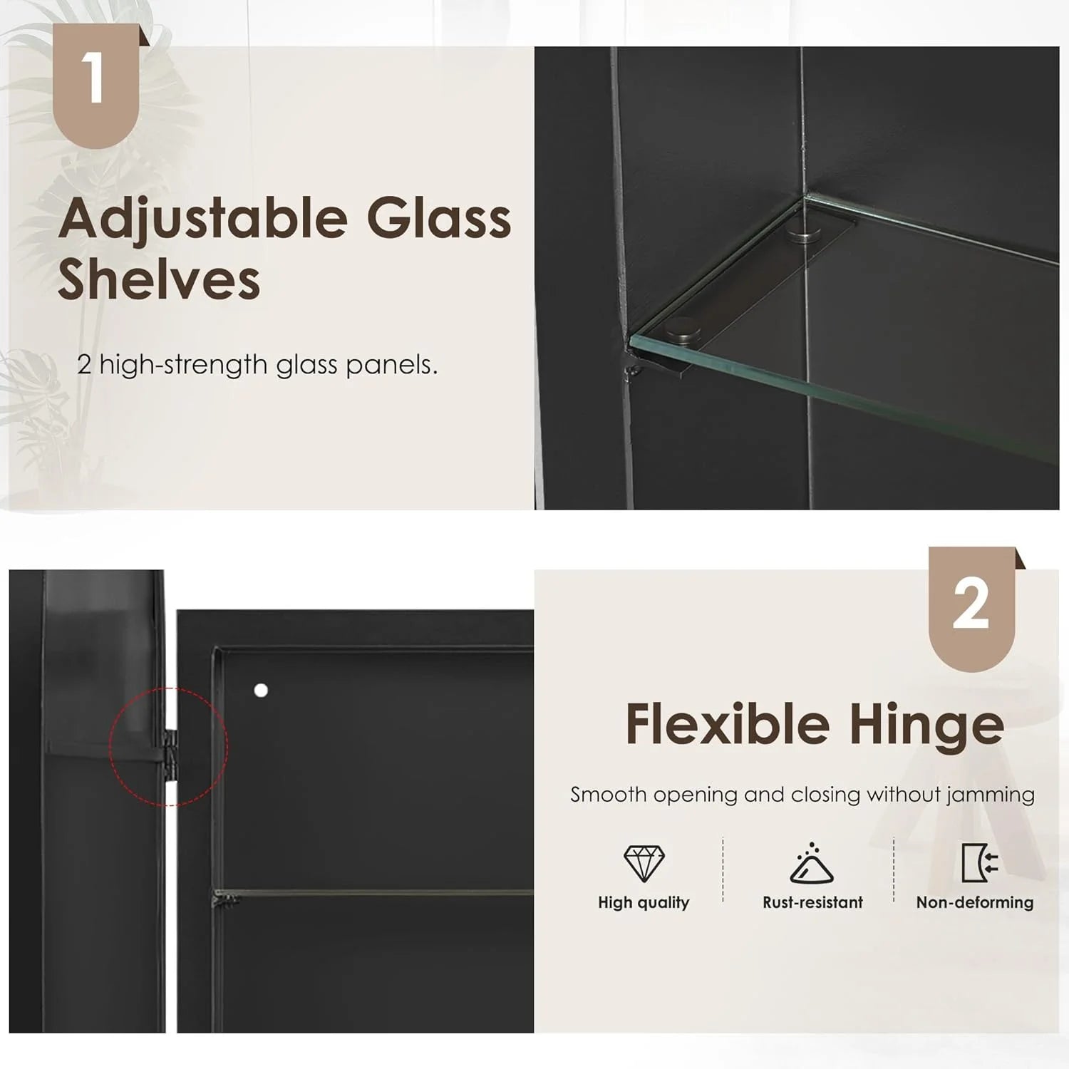 SogesHome Medicine Cabinet with Mirror, 21x34 Oval Mirror Cabinet, Wall Mount Recess Bathroom Vanity Mirror with Storage with 2 Adjustable Shelves, Perfect for Bathroom, Black
