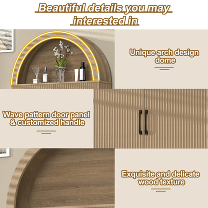 HARIPUL Over The Toilet Storage Cabinet w/Unique Wood Grain & Arc Design, Freestanding Bathroom Shelf Organizer Space Saver w/Doors & Anti-Tip Device, Wood Color
