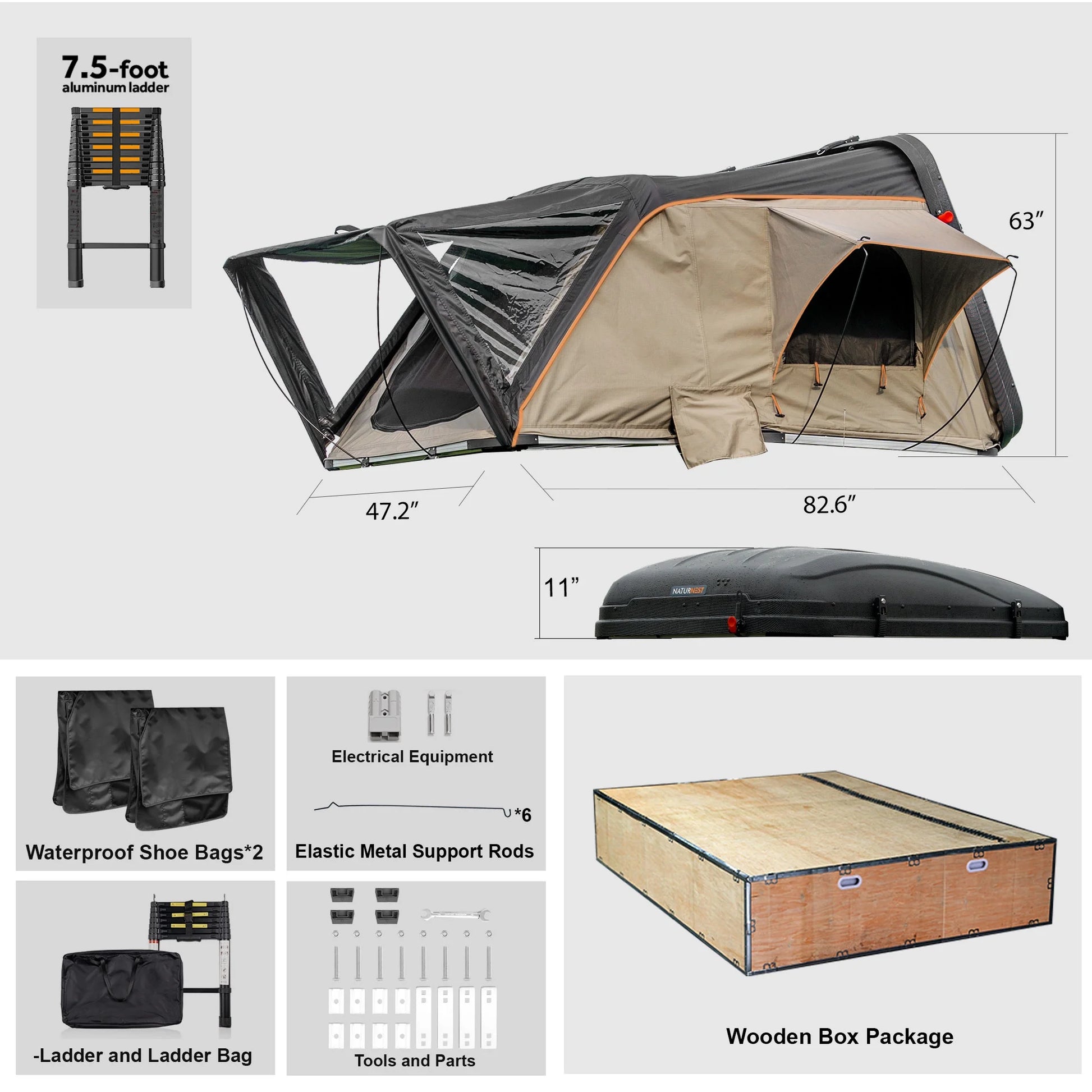 Naturnest Premium Weatherproof 2-3 Person Rooftop Tent with Adjustable Dual Lighting, Memory Foam Bedding, Spacious Interior, and Exceptional Delivery