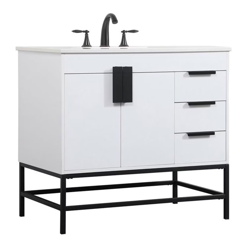 Elegant Decor Eugene 36" Aluminum MDF Single Bathroom Vanity in Blue