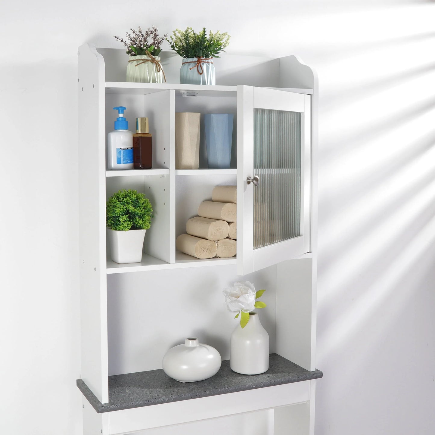 ZenSports Over The Toilet Storage Cabinet Organizer Bathroom Space Saver W/Adjustable Shelves, White
