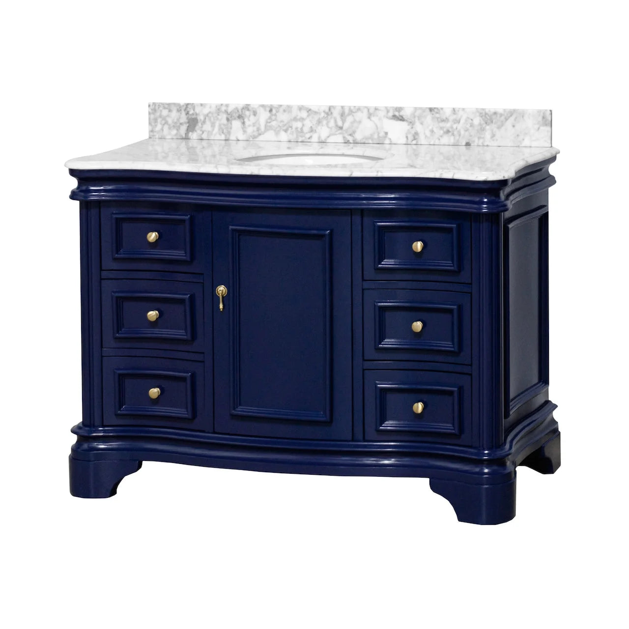 Katherine 48" Bathroom Vanity with Royal Blue Cabinet and Carrara Marble Top