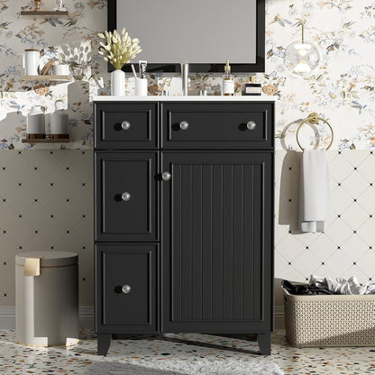 24-Inch Bathroom Vanity Cabinet with Ceramic Sink, 2 Drawers, 1 Door, Light Green