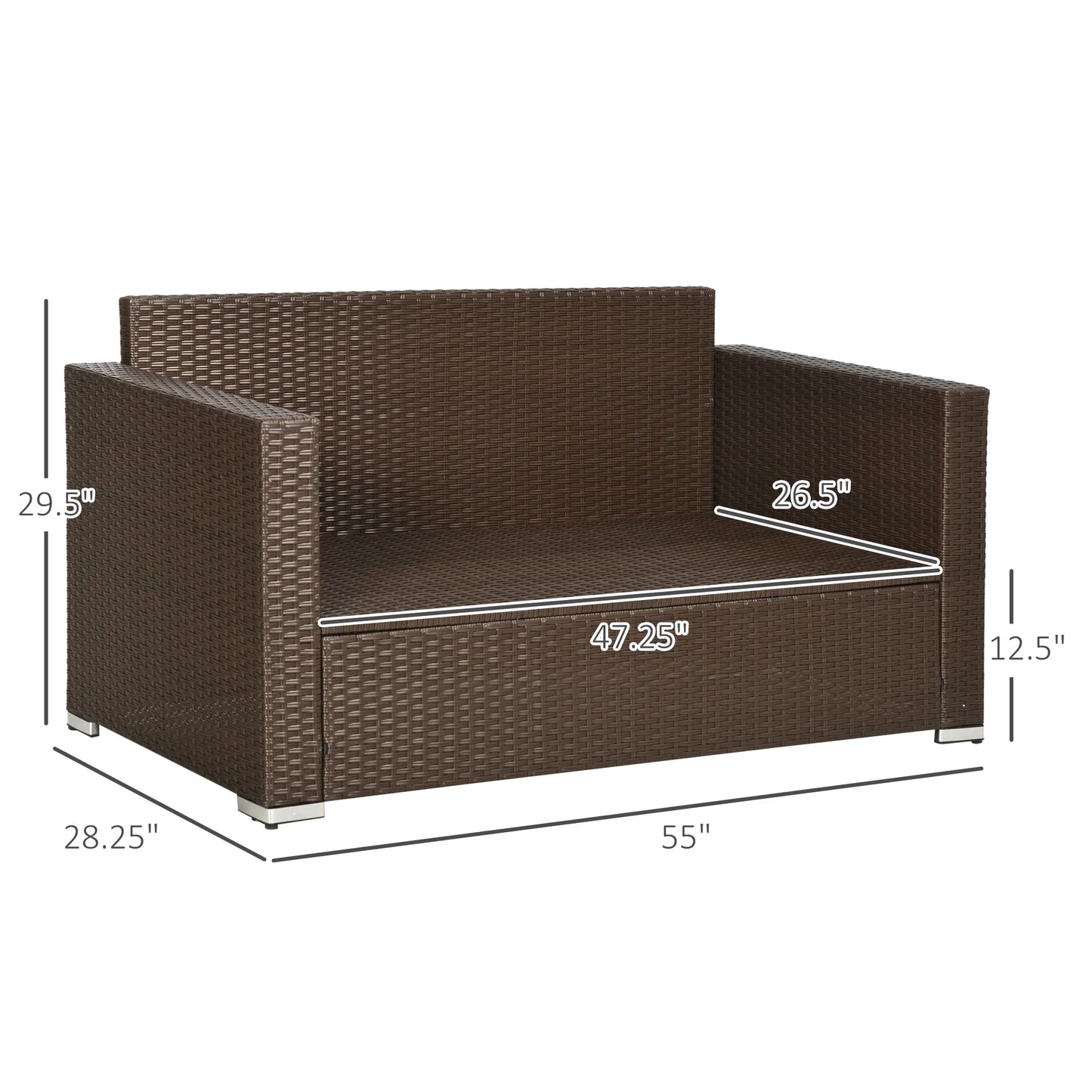 Outsunny Outdoor Wicker Loveseat, Patio Furniture Couch with Cushions, 2 Seats PE Rattan Sofa, 2 Throw Pillows for Porch, Backyard, Pool, Beige