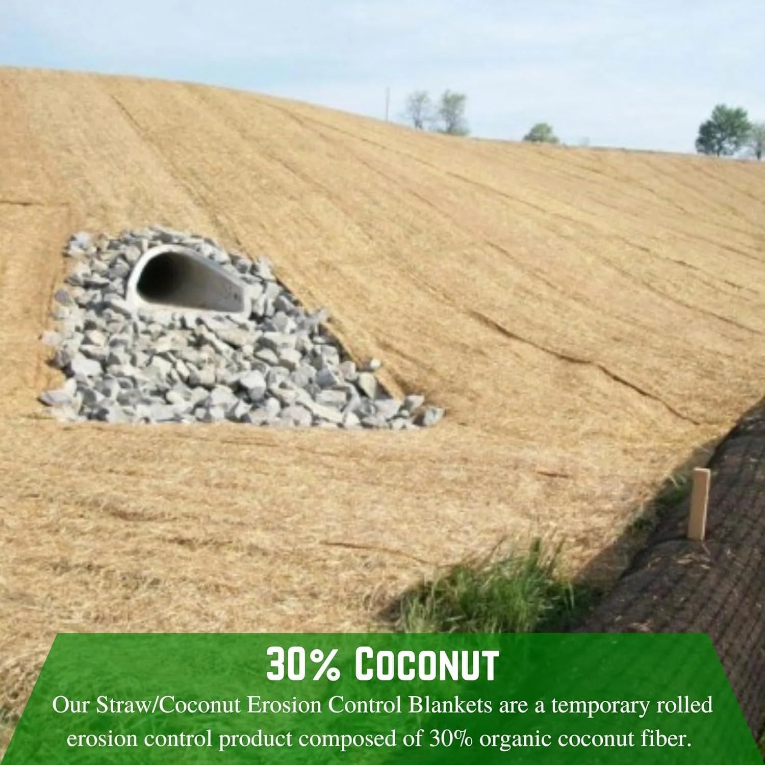 Erosion Control Blanket - Straw/Coconut Erosion Control Blanket, Coconut Garden and Landscape Cover, Erosion Control Blanket, Straw Blanket, Erosion Control, Mulch, Slope Stabilizer
