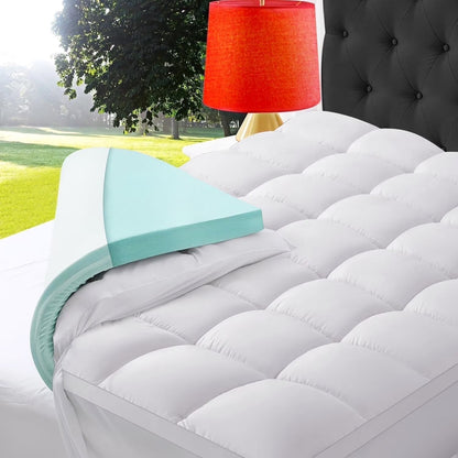 EMONIA 4 Inch Dual Layer Memory Foam Mattress Topper Queen, 2 Inch Cooling Gel Memory Foam Plus 2 Inch 100% 400TC Soft Extra Thick Mattress Pad Pillow Top Cover with 8-21" Deep Pocket for Back Pain
