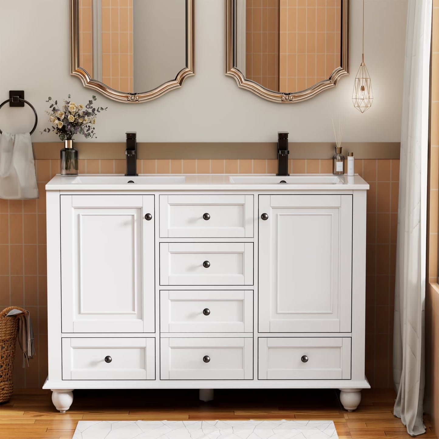 Eclife 48" Double Sink Bathroom Vanity with Top, Zinc Alloy Faucet, Painted Surface, Soft-Close Doors
